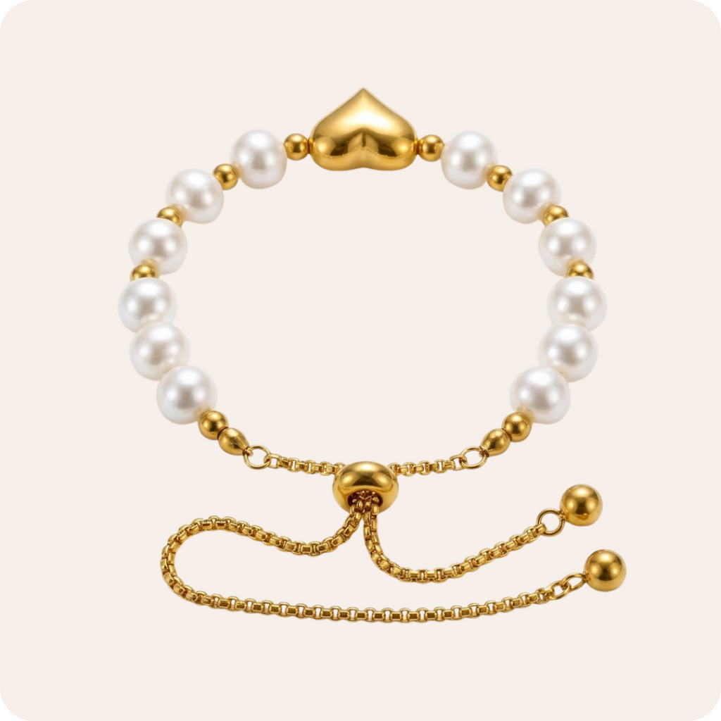 Gold Heart Pearl Beaded Bracelet