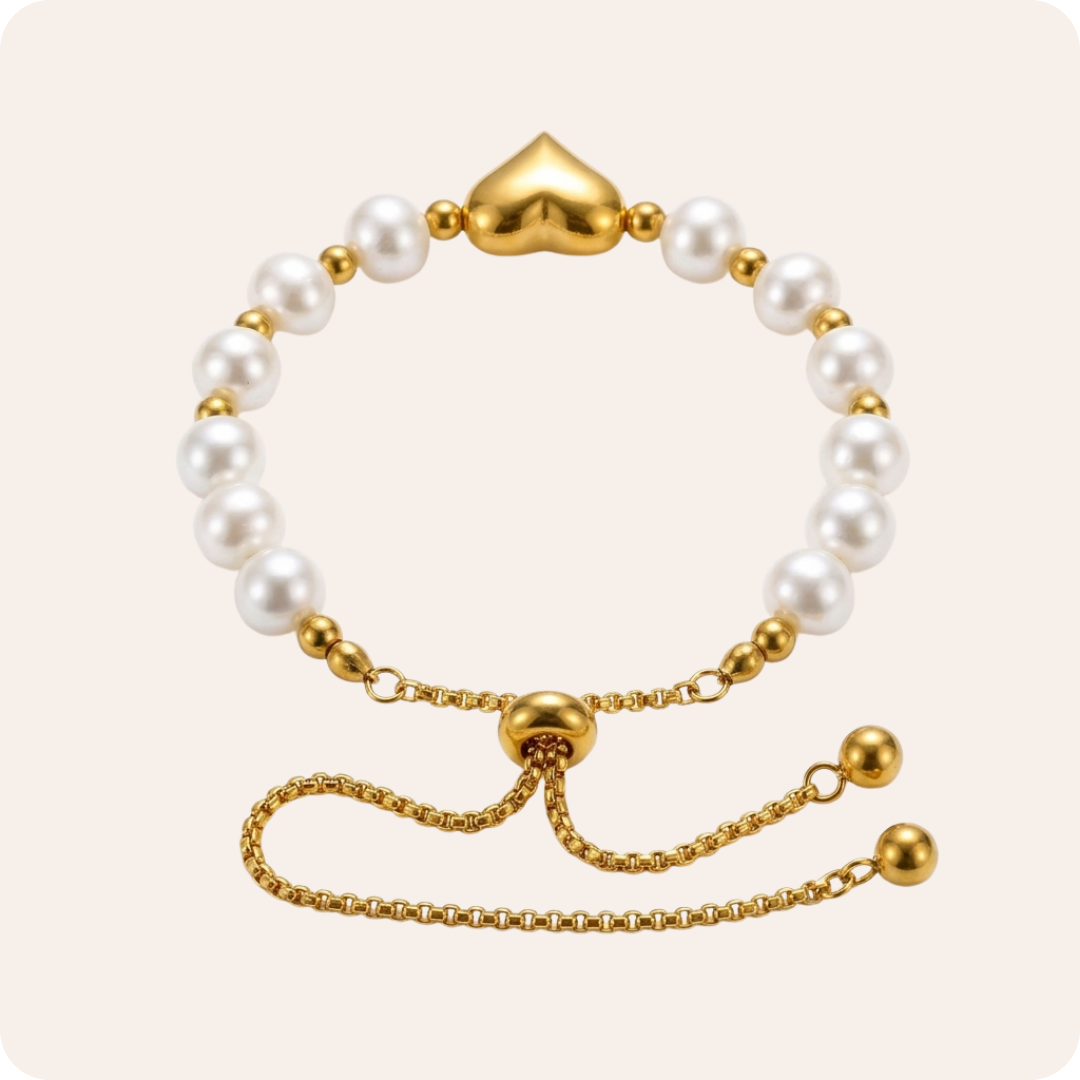 Gold Heart Pearl Beaded Bracelet