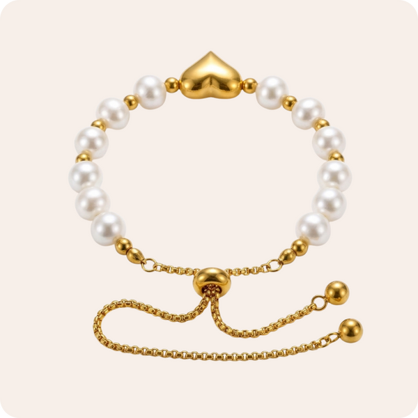 Gold Heart Pearl Beaded Bracelet