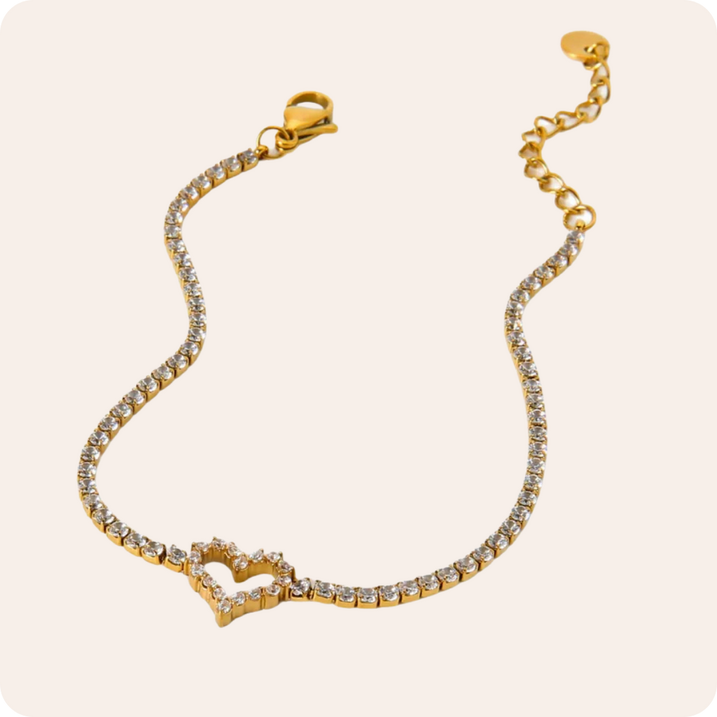 Gold Heart Tennis Chain Bracelet