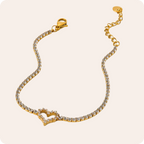 Gold Heart Tennis Chain Bracelet