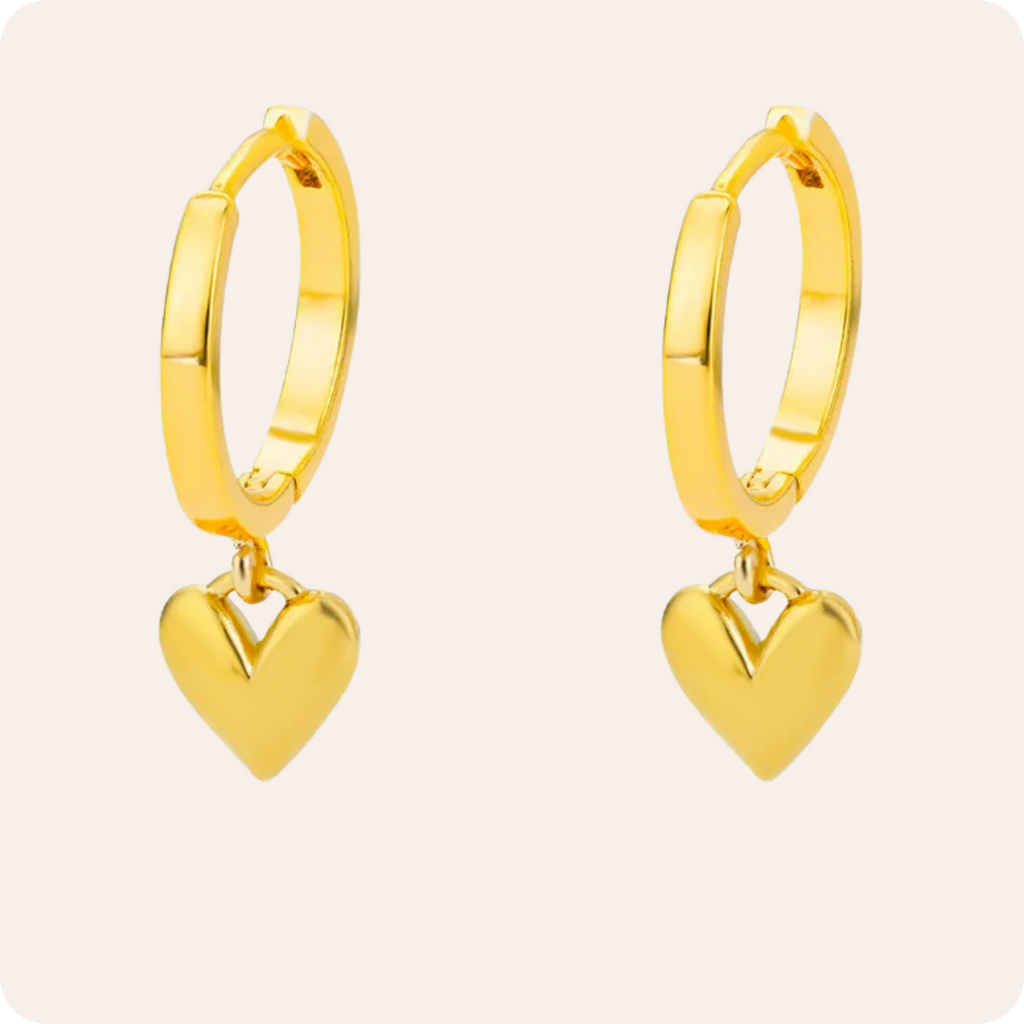 Gold Heart Zircon Drop Earrings