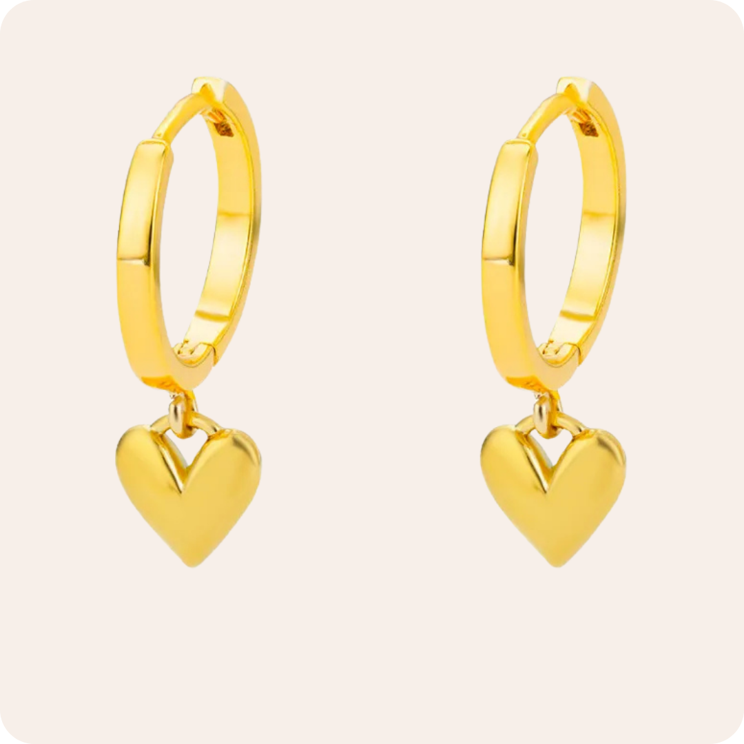 Gold Heart Zircon Drop Earrings