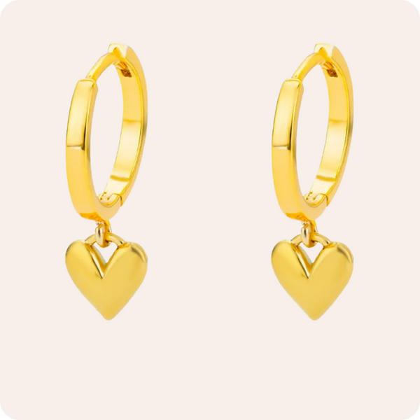 Gold Heart Zircon Drop Earrings