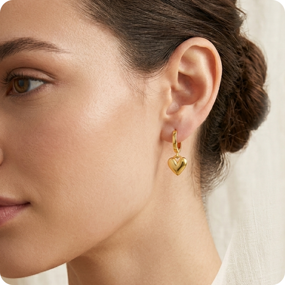 Gold Heart Zircon Drop Earrings