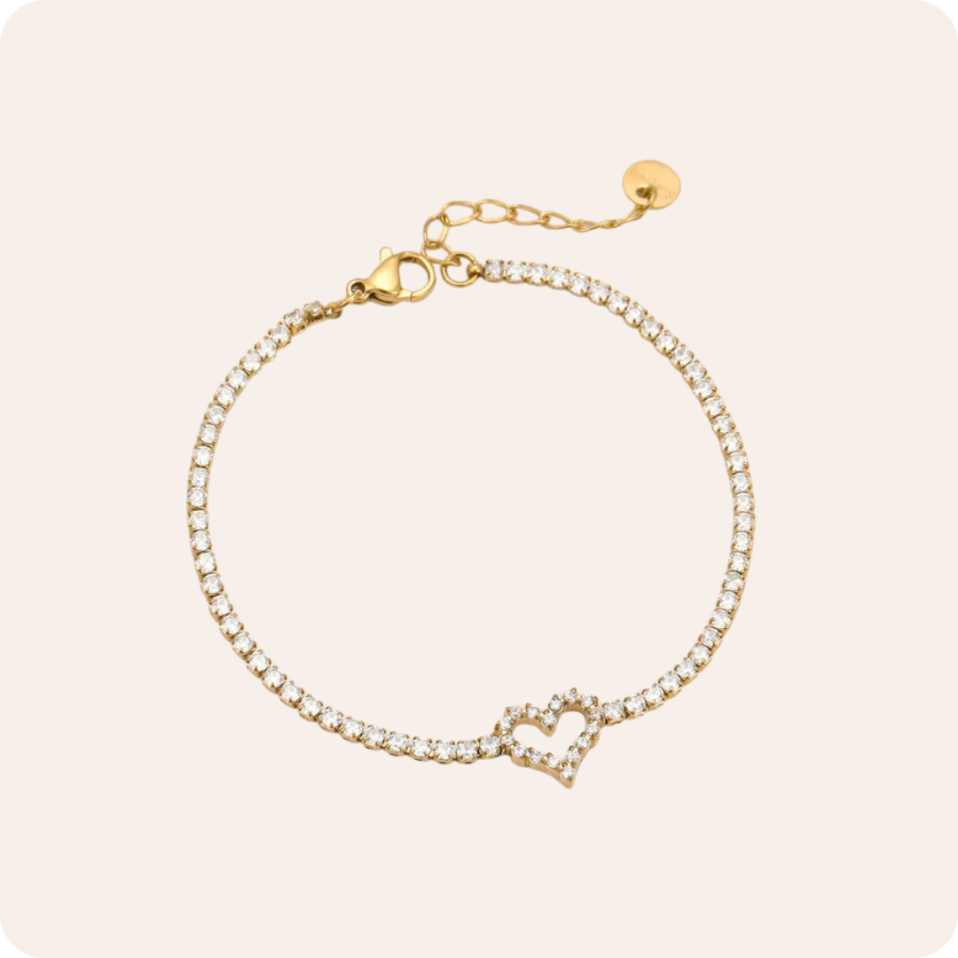 Gold Heart Zircon Tennis Bracelet