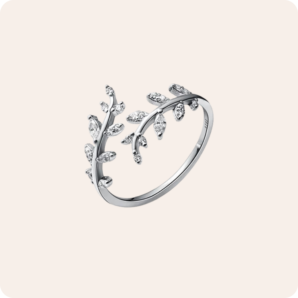 Gold Leaf Rhinestone Adjustable Ring