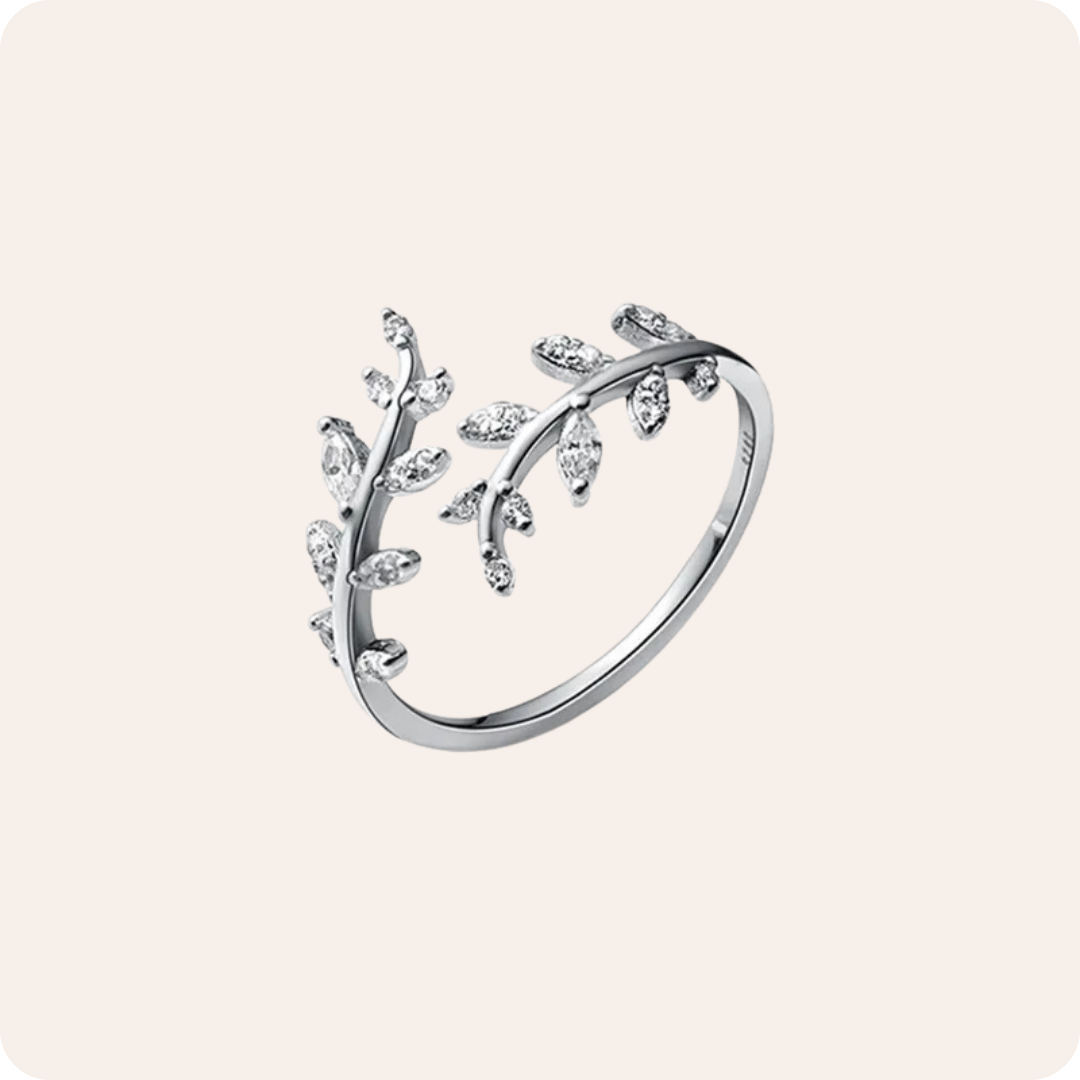 Gold Leaf Rhinestone Adjustable Ring