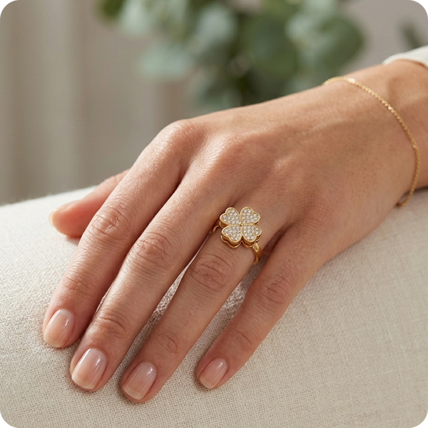 Gold Leaf Zircon Criss-Cross Ring