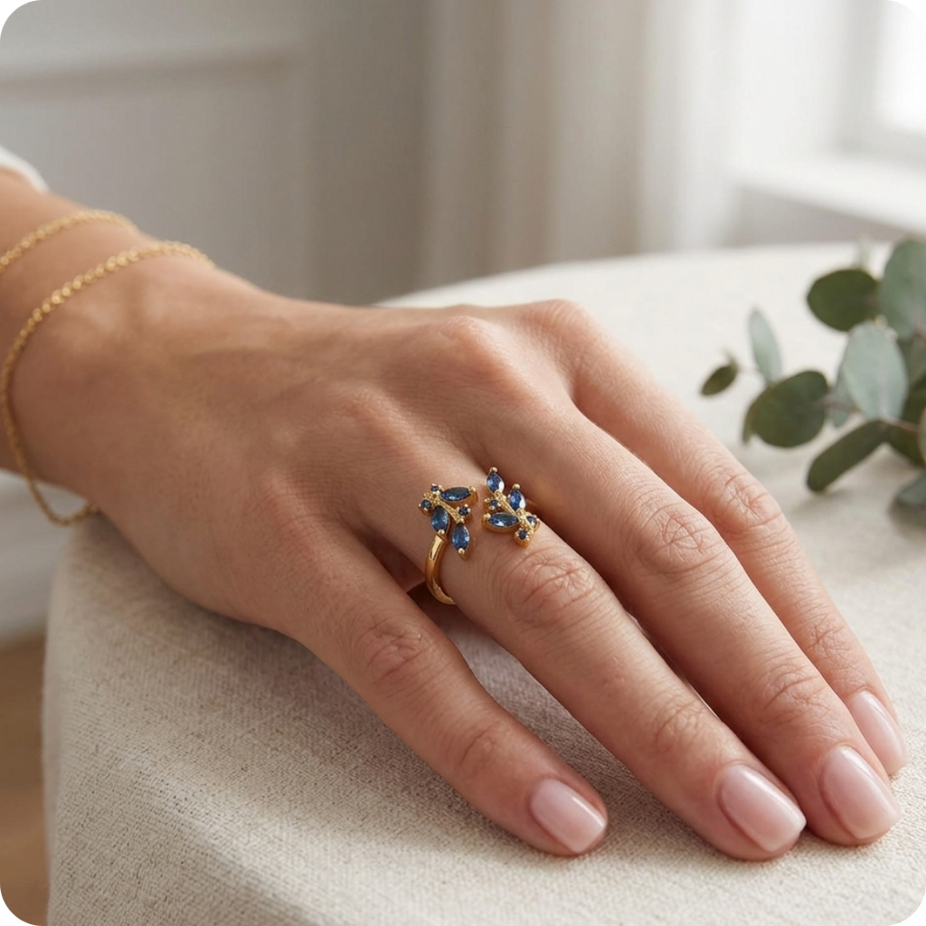 Gold Leaf Zircon Open Ring