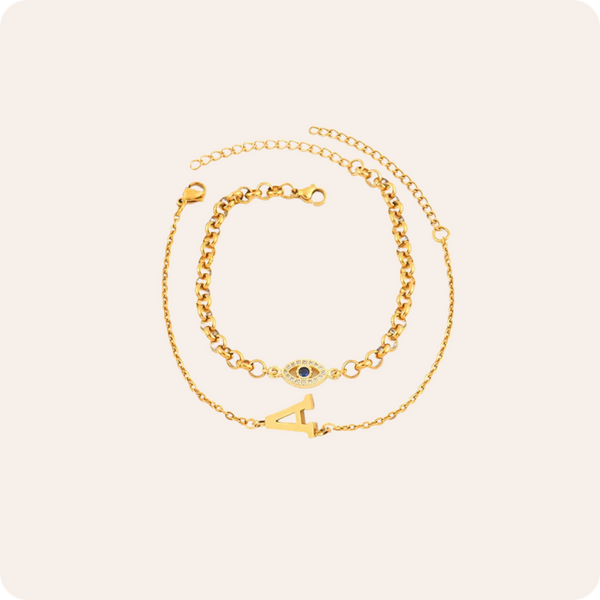 Gold Letter Zircon Pearl Bracelet