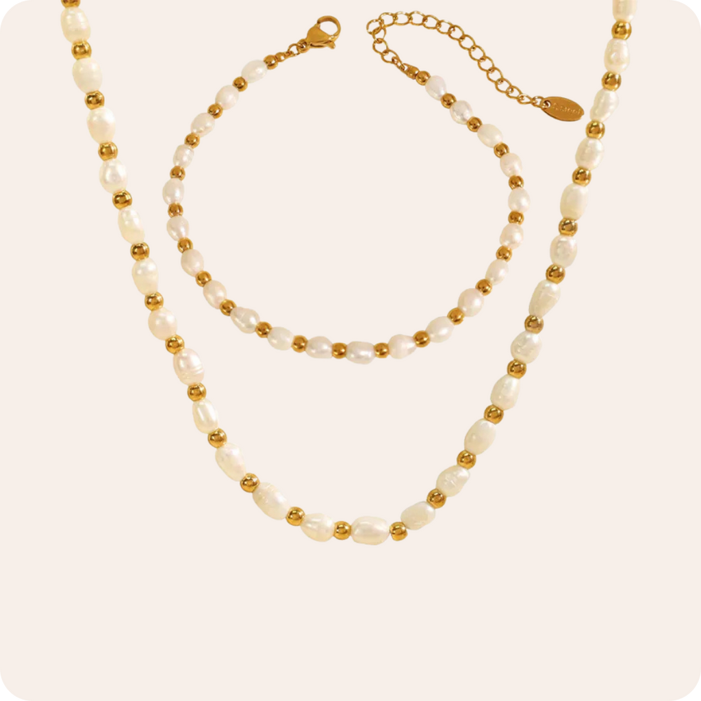 Gold Pearl Beaded Chain Necklace Jewelry