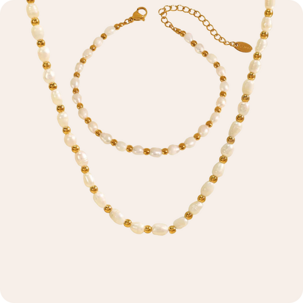 Gold Pearl Beaded Chain Necklace Jewelry