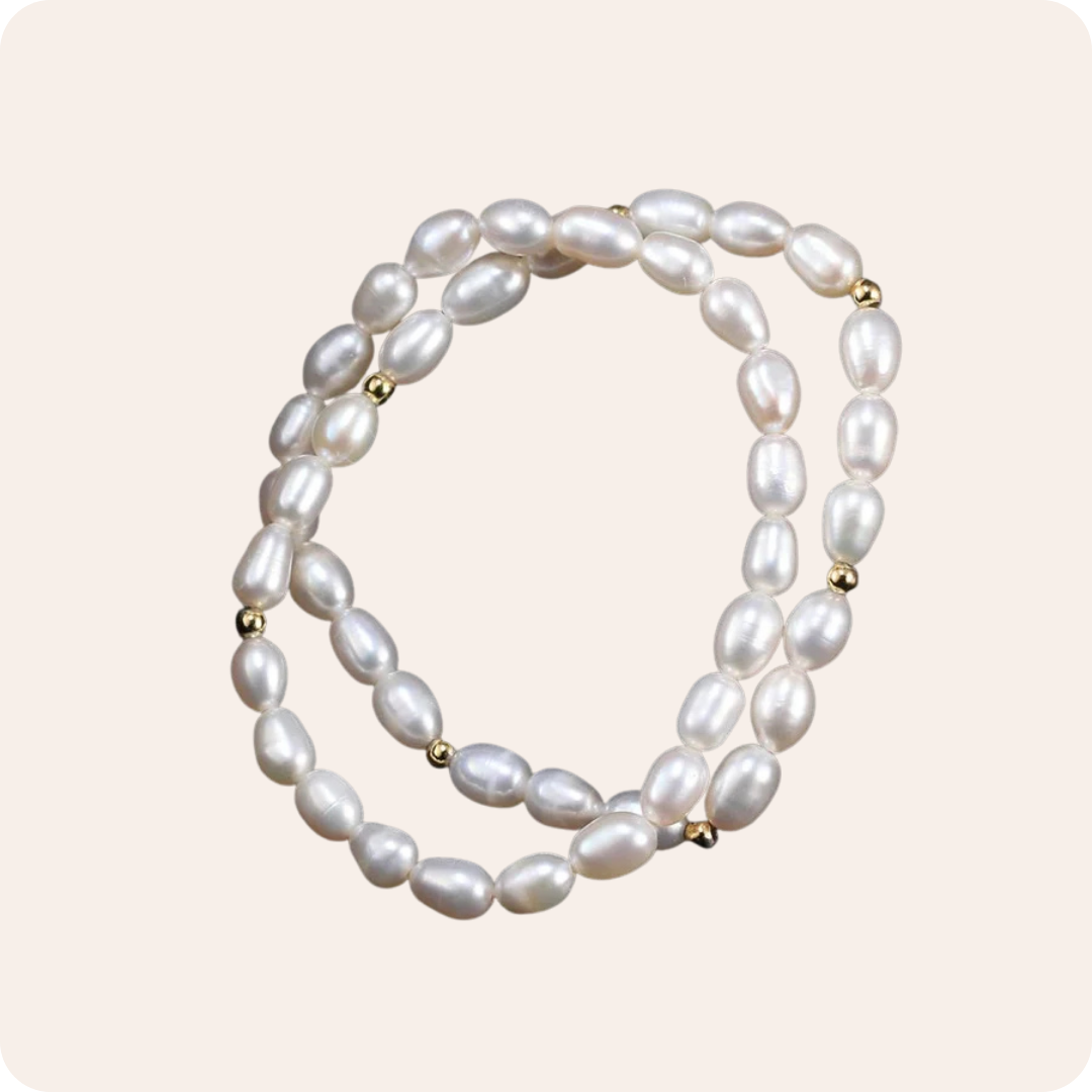 Gold Pearl Beaded Silver Bracelet