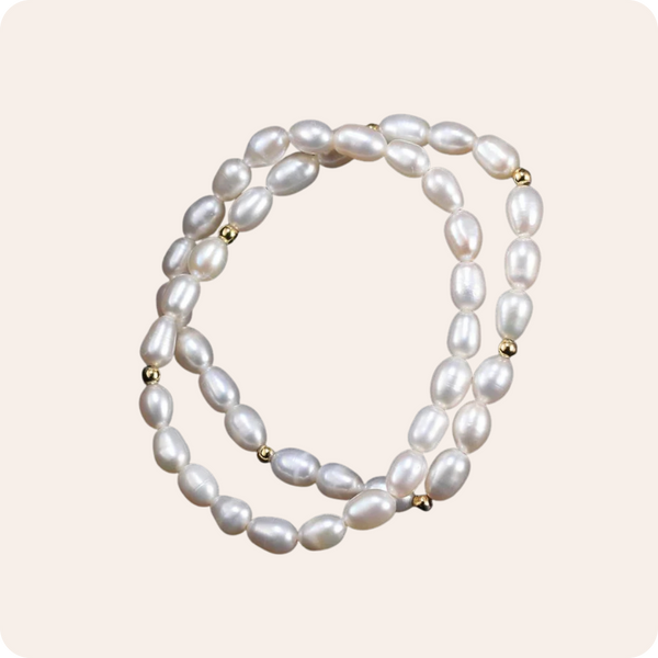 Gold Pearl Beaded Silver Bracelet