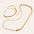 Gold Pearl Beaded Stainless Necklace