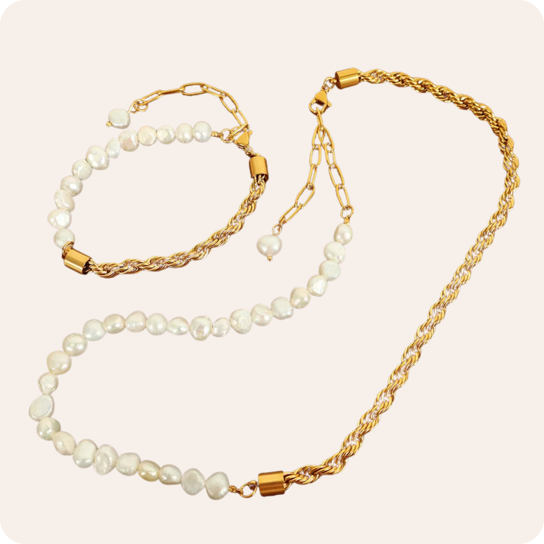 Gold Pearl Beaded Stainless Necklace