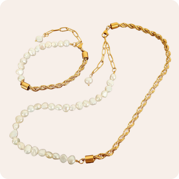 Gold Pearl Beaded Stainless Necklace