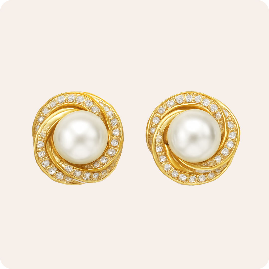 Gold Pearl Classic Stud Earrings