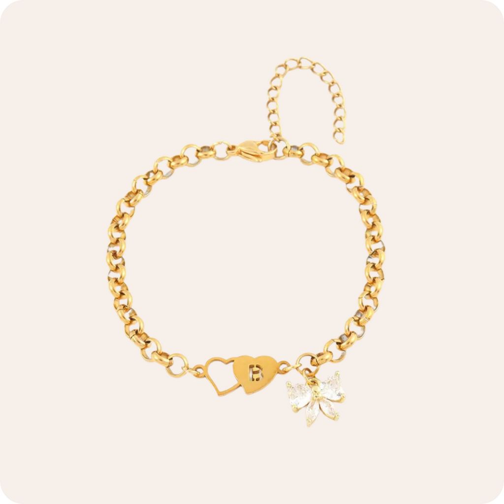 Gold Initial Pearl Crystal Charm Bracelet