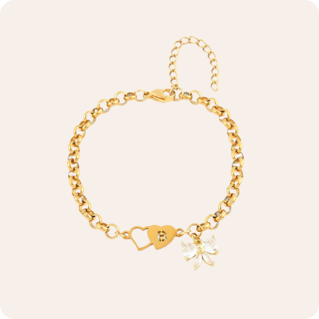 Gold Initial Pearl Crystal Charm Bracelet