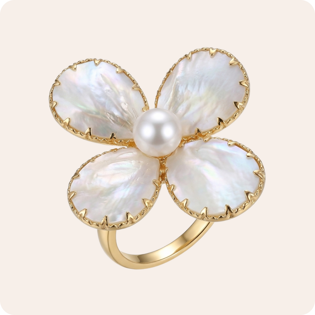 Gold Pearl Flower Adjustable Ring