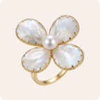 Gold Pearl Flower Adjustable Ring