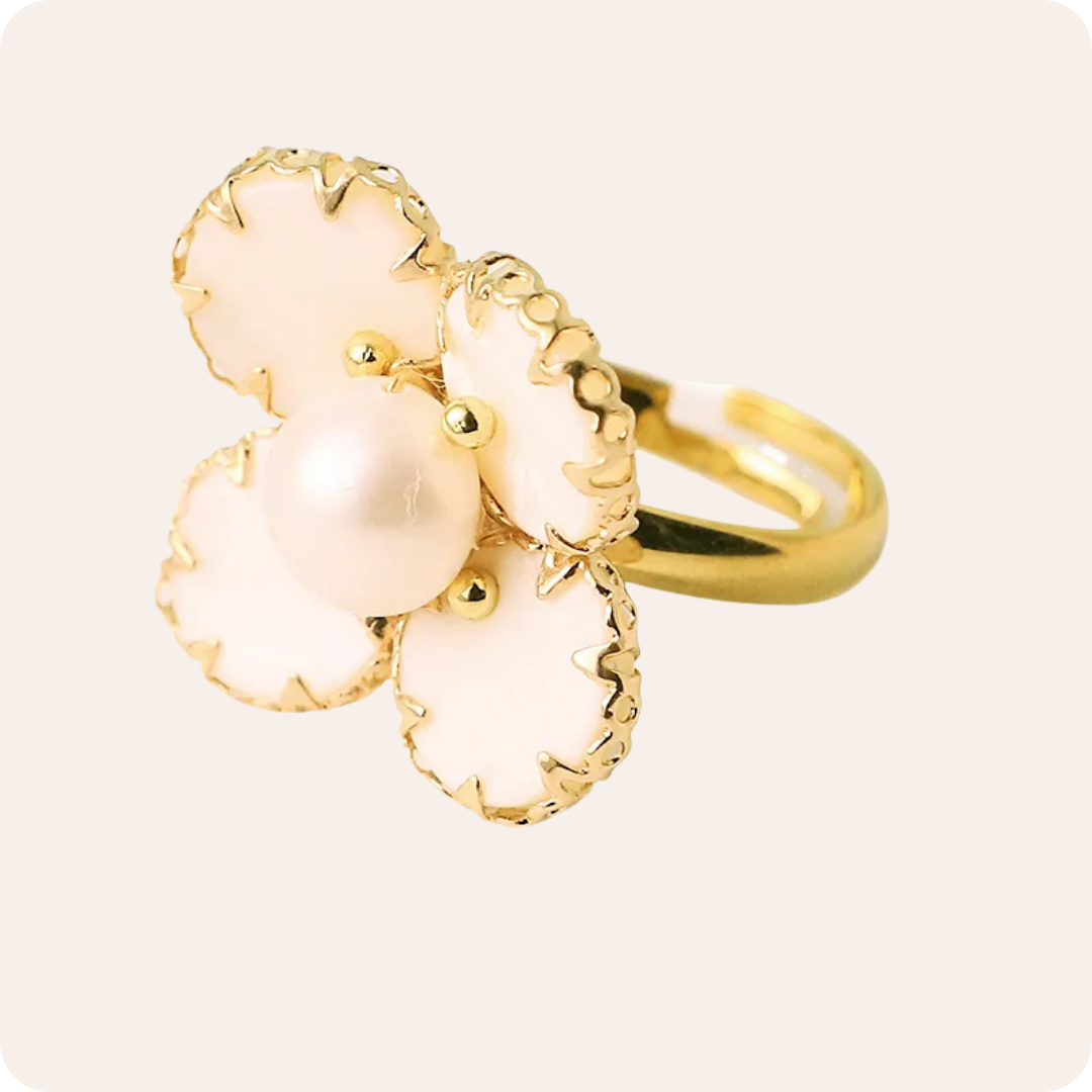 Gold Pearl Flower Adjustable Ring