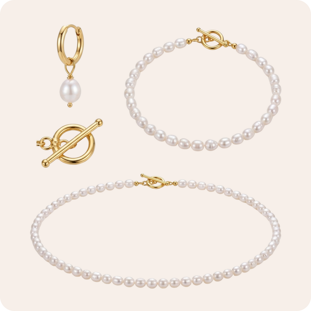 Gold Pearl Geometric Jewelry Set