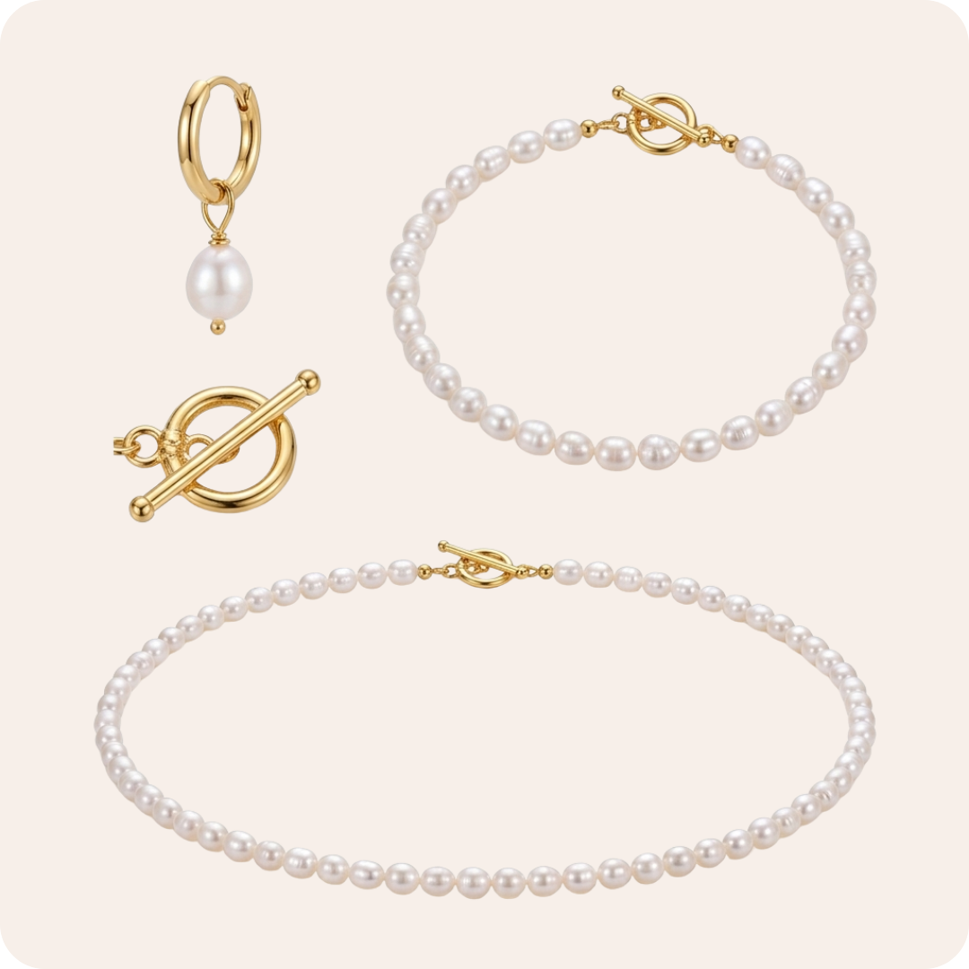 Gold Pearl Geometric Jewelry Set