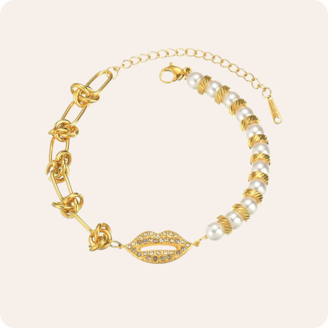 Gold Pearl Rhinestone Travel Bracelet