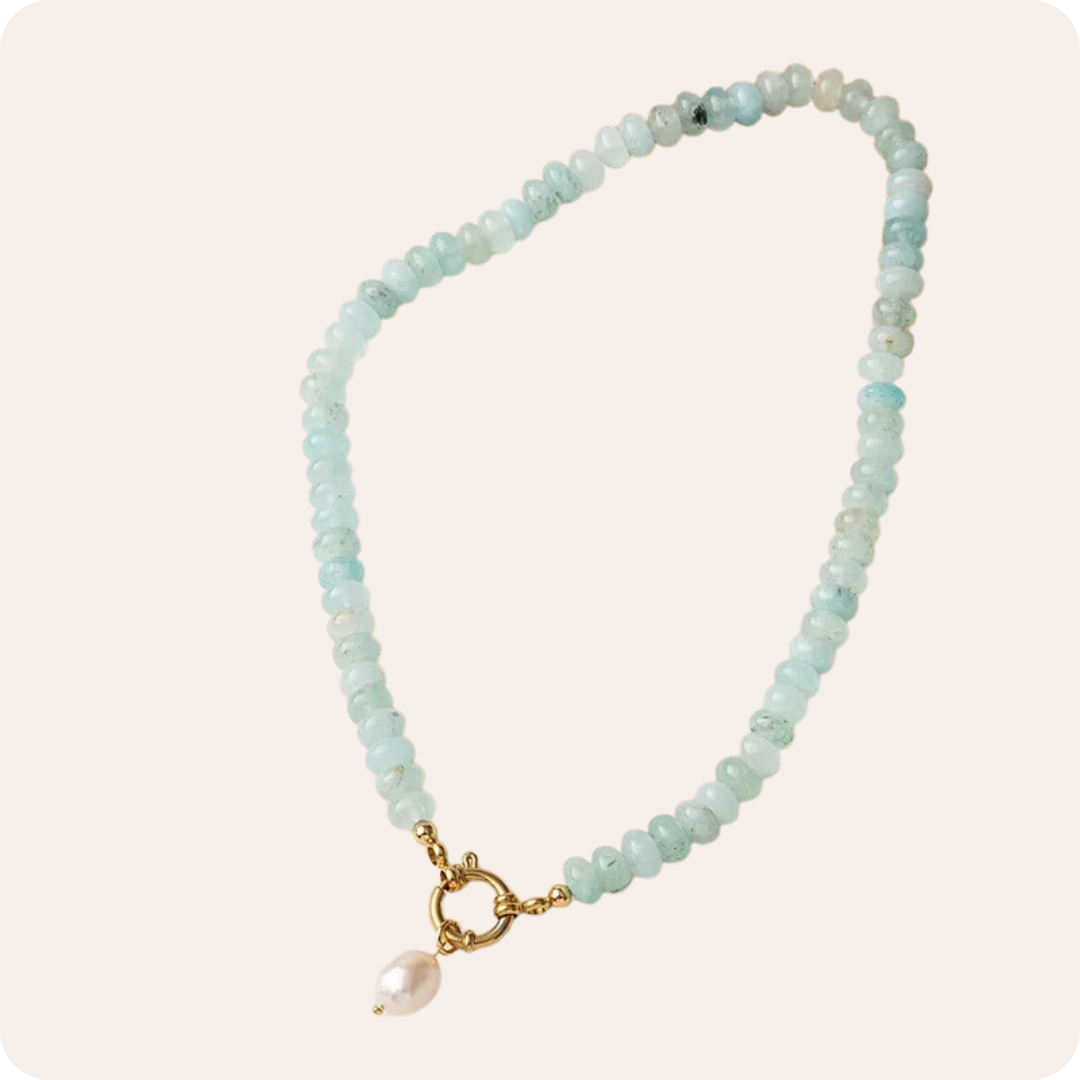 Gold Pearl Stone Beaded Necklace