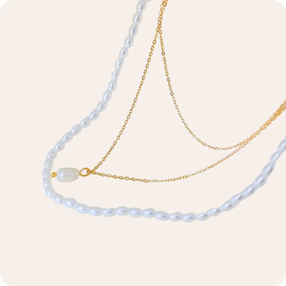 Gold Pearl Three Layer Necklace