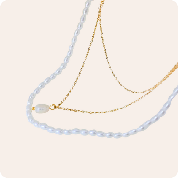 Gold Pearl Three Layer Necklace