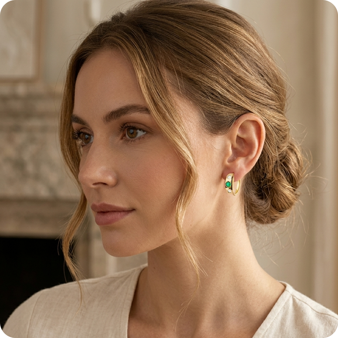 Gold Plated Green Zirconia Earrings