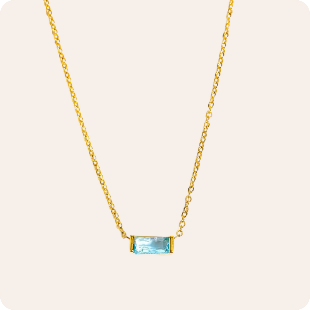 Gold Rectangle Birthstone Chain Necklace