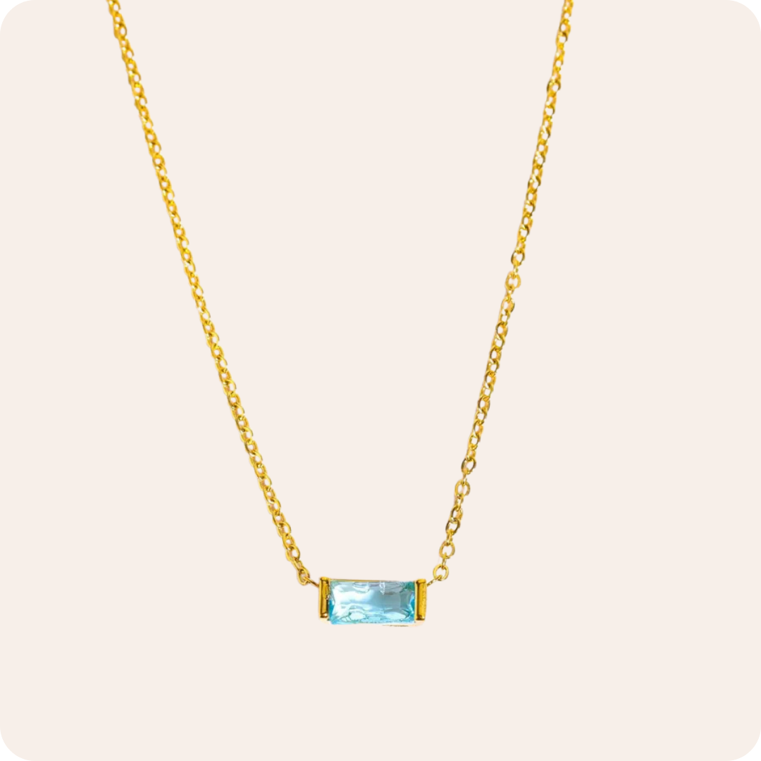 Gold Rectangle Birthstone Chain Necklace