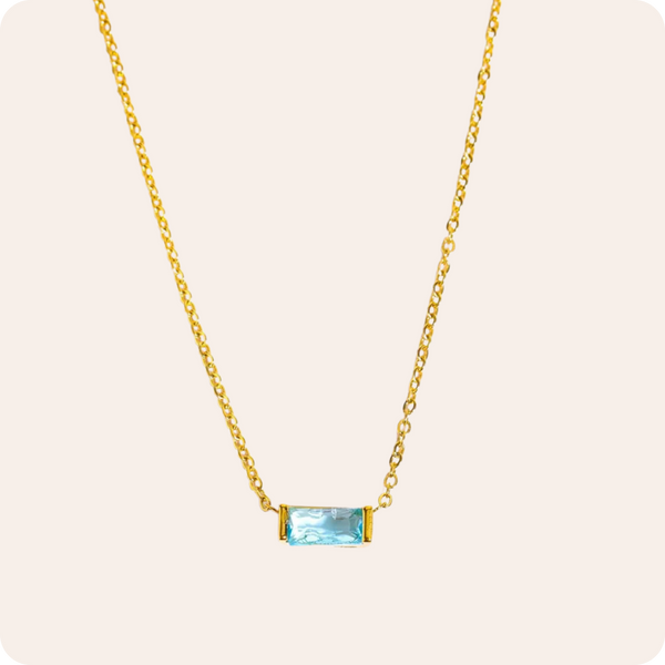 Gold Rectangle Birthstone Chain Necklace