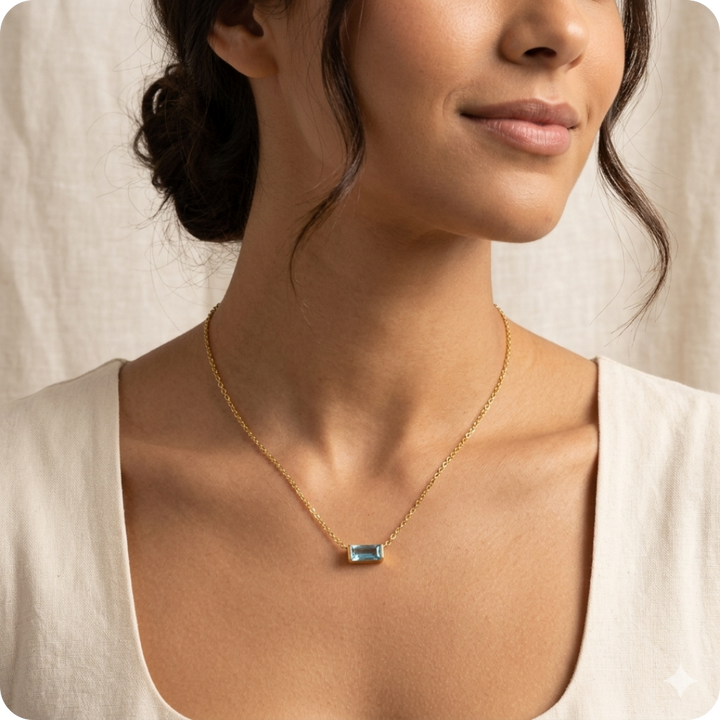 Gold Rectangle Birthstone Chain Necklace