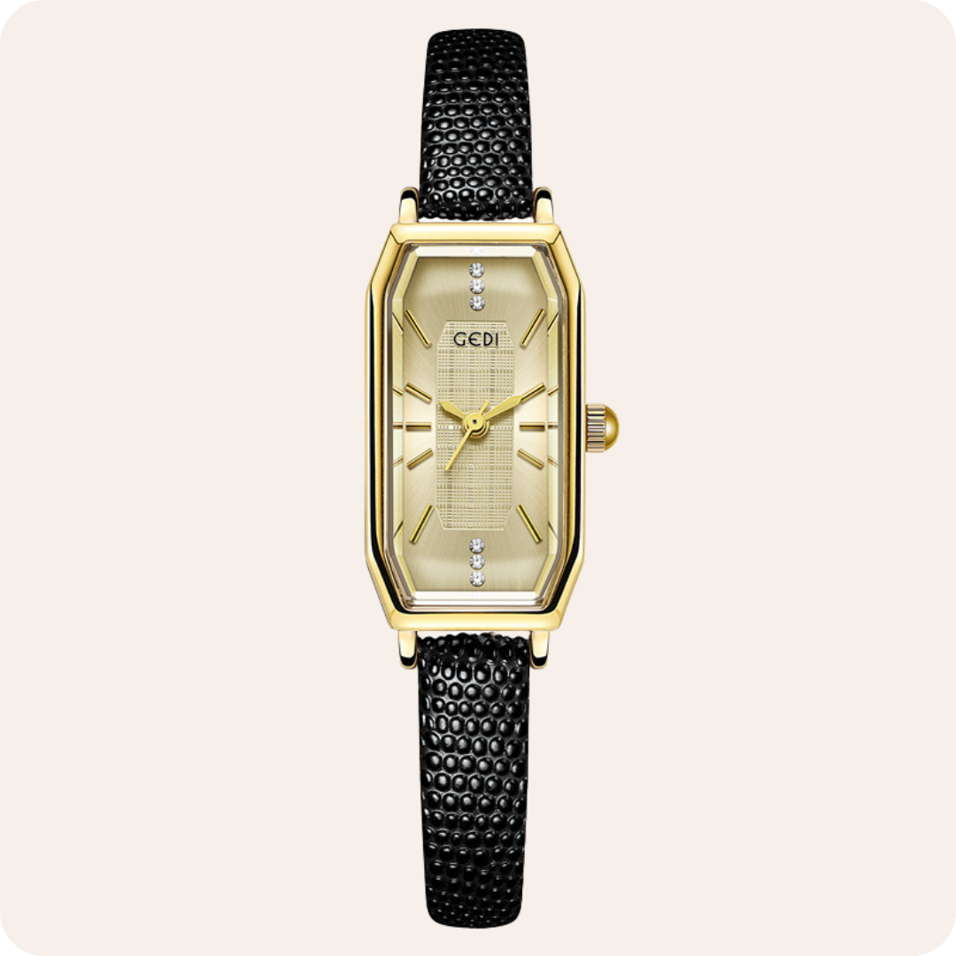 Gold Rectangular Crystal Accent Strap Watch