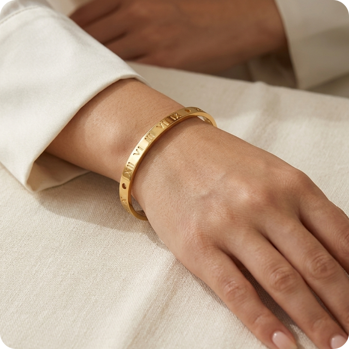 Gold Roman Numeral Unisex Bangle