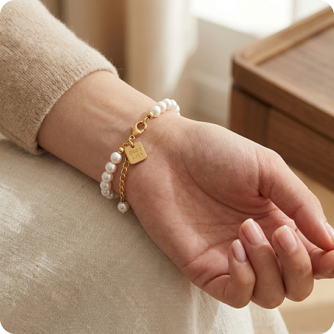 Gold Round Pearl Beaded Bracelet