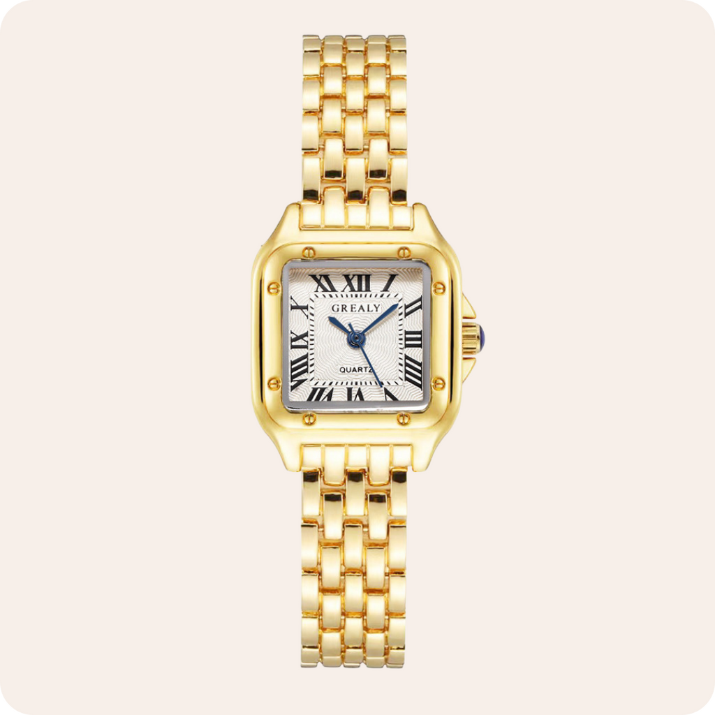 Gold Square Roman Dial Link Watch