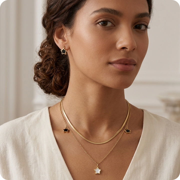 Gold Star Enamel Jewelry Set