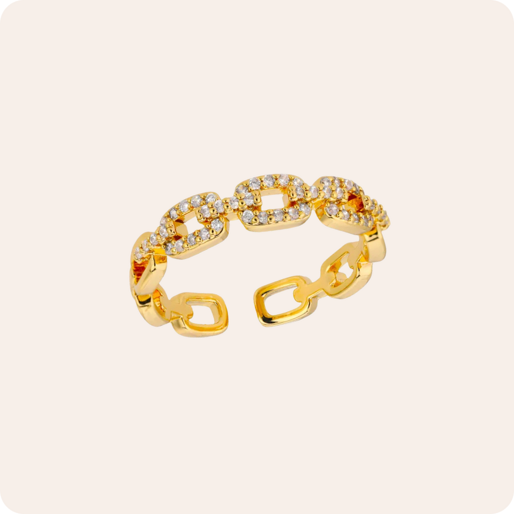 Gold Zircon Geometric Open Ring