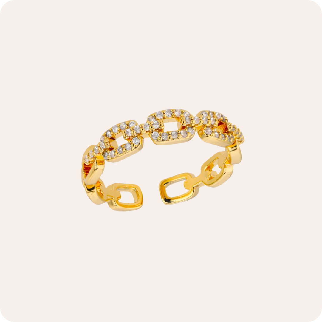 Gold Zircon Geometric Open Ring