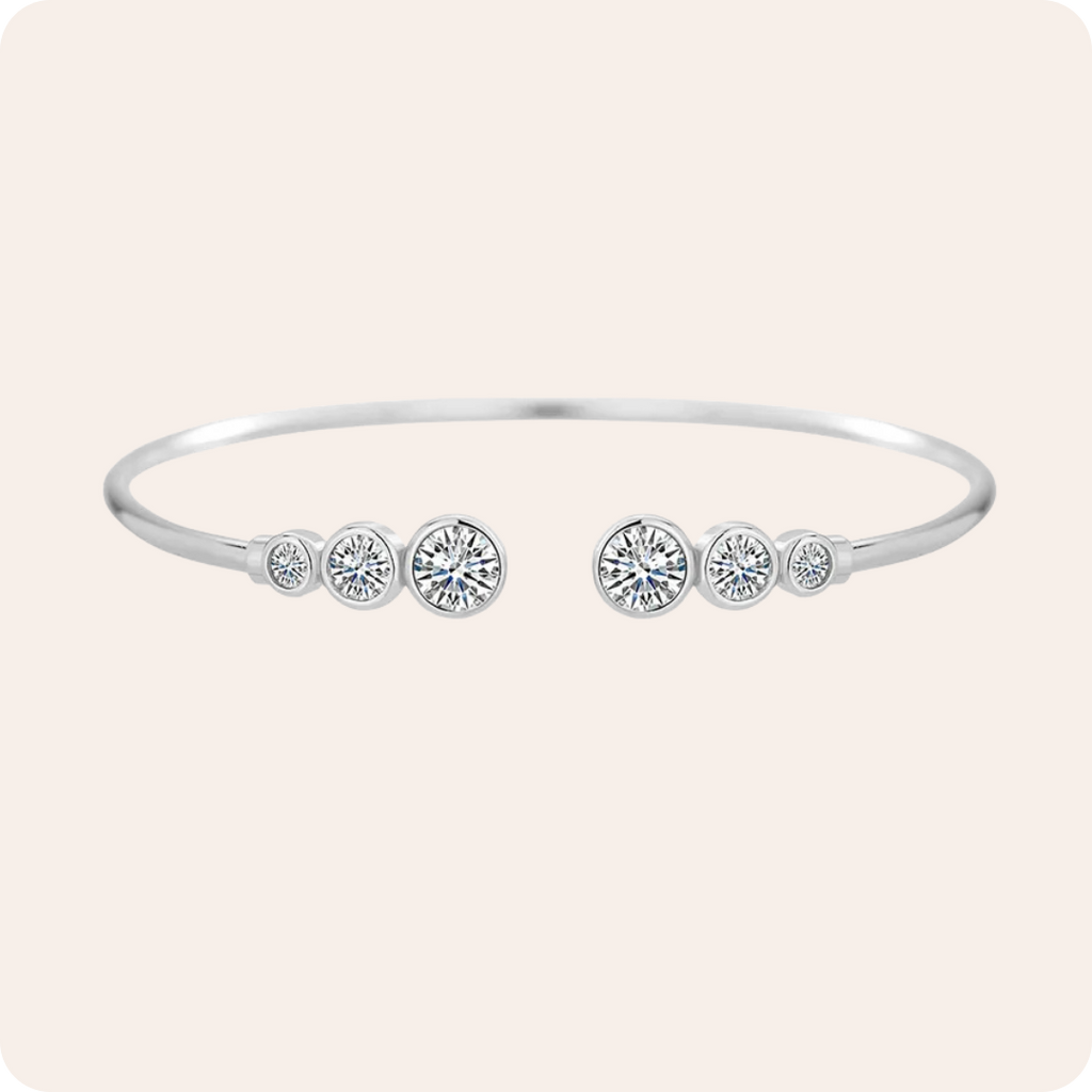 Gold Zircon Open Silver Bangle