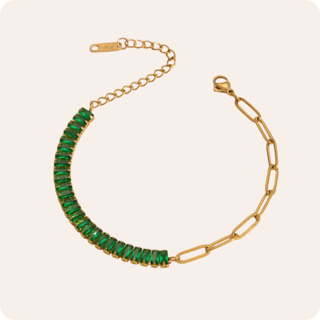 Gold Zircon Paperclip Chain Bracelet