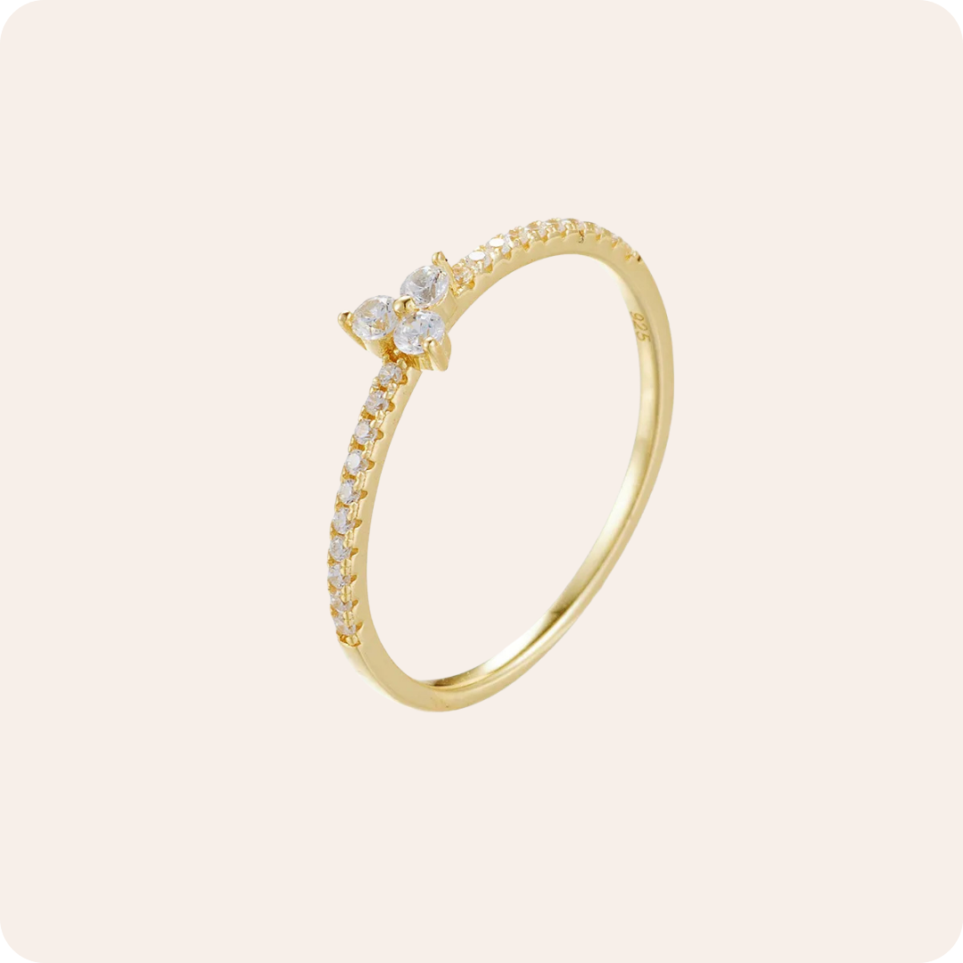 Gold Zircon Round Sterling Silver Ring