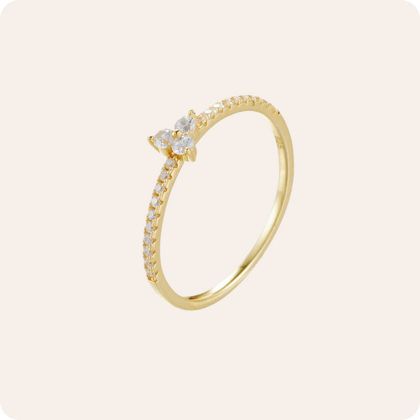 Gold Zircon Round Sterling Silver Ring